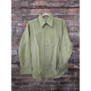 Vintage Striped Dress Shirt Mens K-Mart Green White Button Down Long Sleeve 70s